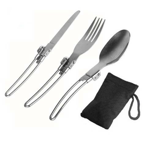 Batterie de cuisine longue sac à dos fourchette Spork acier inoxydable couteau à plier ustensile cuillère ensemble combo pique-nique camp couverts vaisselle couverts ► Photo 1/1