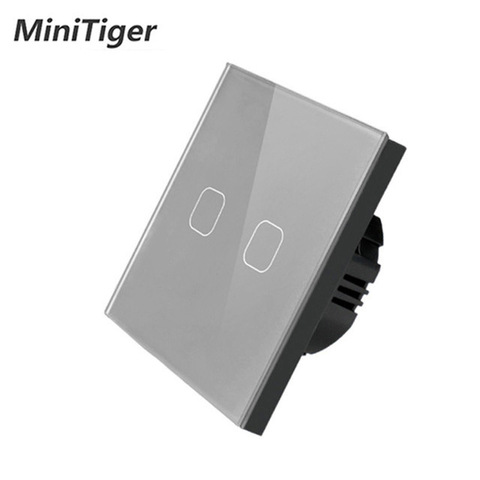 Minitiger-interrupteur mural tactile, 2 boutons, 1 voie, blanc, panneau en verre de luxe, Standard EU/UK, 220-250V, AC ► Photo 1/5