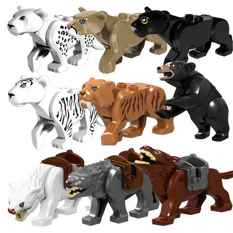 Jungle bête animaux tigre Lion ours loup éléphant léopard dinosaure modèle Figure blocs Construction Construction jouets pour enfants ► Photo 1/6