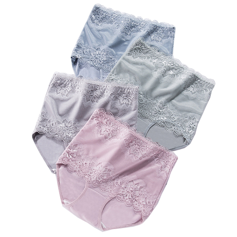 LANGSHA nouveau 4 pièces/lot taille haute femmes culottes minceur coton slips corps Shapers sous-vêtements dame Sexy dentelle sans couture caleçons ► Photo 1/6