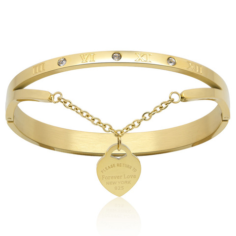 Conception Marque De Luxe Bracelet Femmes Suspendus Coeur Étiquette Pour Toujours Amour Pulseira Titane acier Bracelet et Bracelets Pour Les Femmes Bijoux ► Photo 1/6