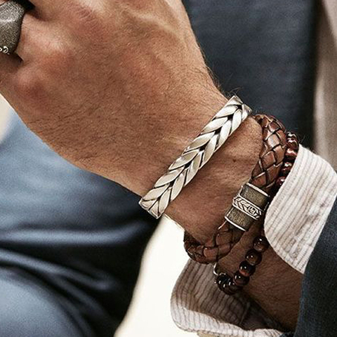 Bracelets en acier inoxydable, Vintage, en cuir, tressé, à la mode, fils de titane pour hommes, bracelet de poignet, prix incroyable ► Photo 1/6