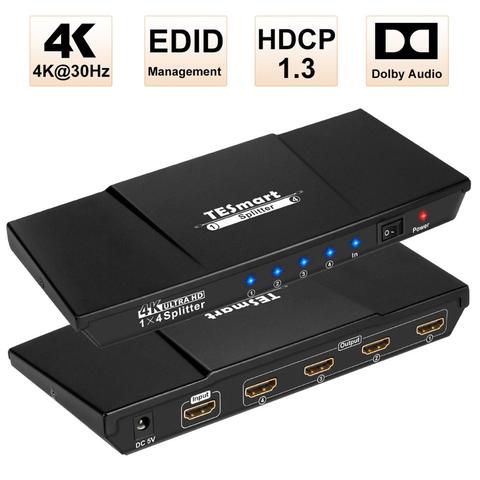 Répartiteur HDMI coloré de qualité supérieure, commutateur HDMI 1x4 Ultra HD 4K avec adaptateur d'alimentation HDTV DVD Xbox 360 One PS3 PS4 ► Photo 1/6