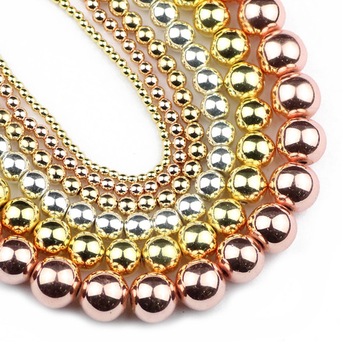 JHNBY – perles rondes en hématite or Rose et argent, 2 ~ 10mm, pierres naturelles, perles amples pour bijoux, bracelets et colliers, accessoires de bricolage ► Photo 1/6