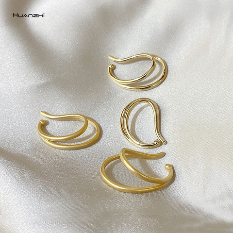 HUANZHI 2022 nouveau à la mode Simple sans Piercing courbe Double couche en métal oreille os pince cochléaire pince boucles d'oreilles pour femmes bijoux cadeaux ► Photo 1/6