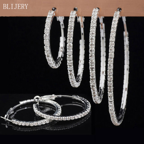 BLIJERY – boucles d'oreilles rondes en strass pour femmes, classiques, grands cercles, couleur or/argent, boucles d'oreilles en cristal ► Photo 1/6