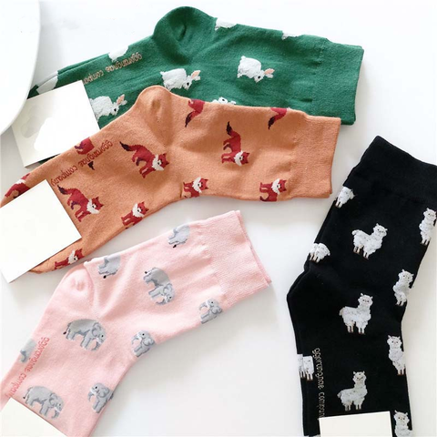 Chaussettes courtes en coton pour femmes, Style coréen décontracté, dessin animé de fruits, animaux, renard, éléphant, lapin, mouton, nouvelle collection printemps automne ► Photo 1/6