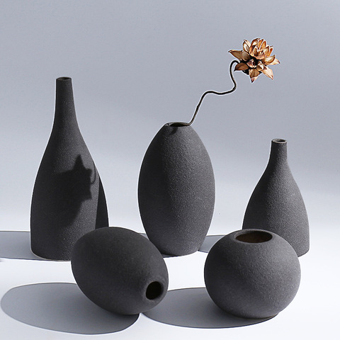 Vases en céramique bleu noir givré, ornements simples pour la maison, artisanat décoratif moderne ► Photo 1/6