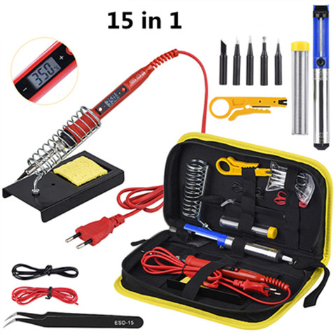 Kit de soudure 220V, 80W, fer à souder avec écran LCD, outils de soudure, embout de chauffe en céramique, pompe à dessouder ► Photo 1/6