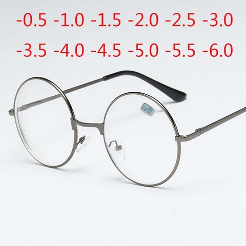 Lunettes rondes pour hommes et femmes, montures métalliques optiques rétro et myopie, verres d'index 1.56, verres de Prescription-1.0 -1.5 -2.0 à 6.0 ► Photo 1/6