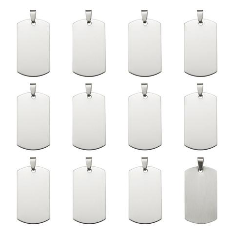 50pcs 201 en acier inoxydable Rectangle blanc estampage Tag pendentifs fabrication de bijoux, avec Snap on Bail, couleur en acier inoxydable F80 ► Photo 1/6