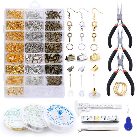 Alliage accessoires bijoux résultats ensemble outils de fabrication de bijoux fil de cuivre OpenJump anneaux boucle d'oreille crochet fabrication de bijoux fournitures Kit ► Photo 1/6