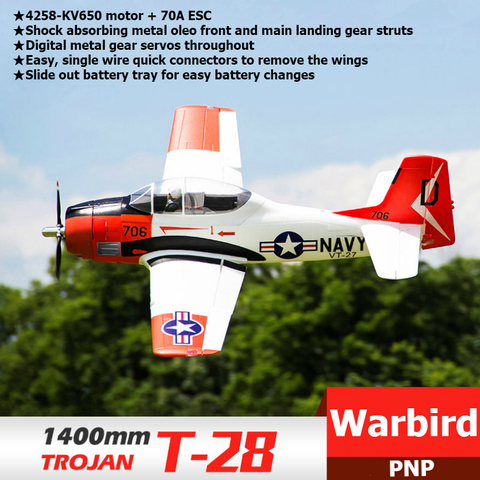 Avion RC FMS 1400mm 1.4M, T28 T-28 Trojan V4 6CH PNP à grande échelle, modèle Warbird, avion avec volets, LED ► Photo 1/6