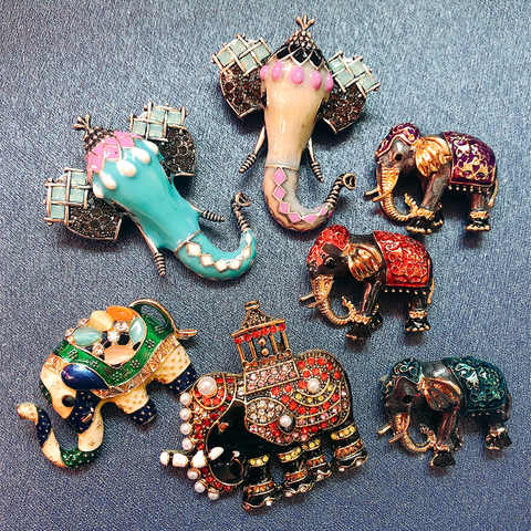 Morkopela Vintage luxe émail éléphant broches strass Animal Broche broches en métal vêtements bijoux Broche accessoires ► Photo 1/6