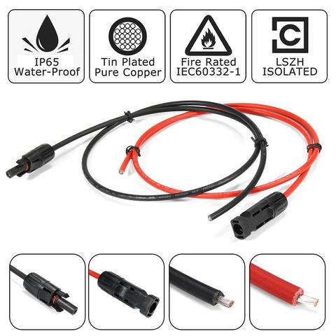 Câble solaire avec connecteur, 11awg, noir plus rouge, 1 paire ► Photo 1/6