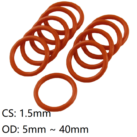 Joint torique en Silicone de qualité alimentaire, 10 pièces, épaisseur CS 1.5mm OD 5 ~ 40mm, joint rond isolé en caoutchouc rouge ► Photo 1/6