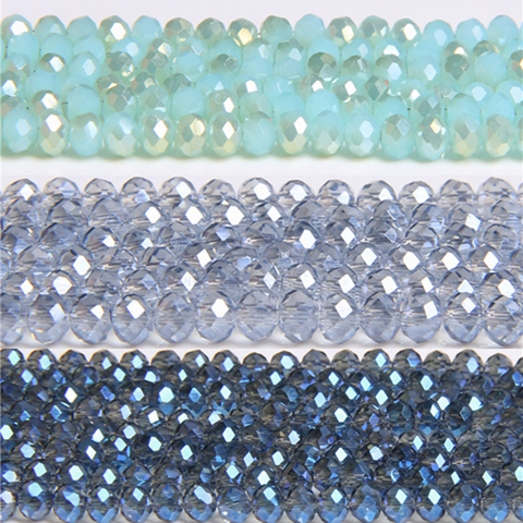 Perles de verre bleues plates à facettes pour la fabrication de bijoux, accessoires pour la fabrication de bracelets, boucles d'oreilles et colliers ► Photo 1/6