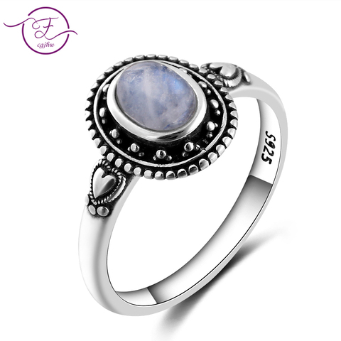 Bague ovale en argent 100% 925 en pierre de lune naturelle, joli anneau en forme de cœur, anniversaire de fête de mariage, 5x7MM ► Photo 1/6