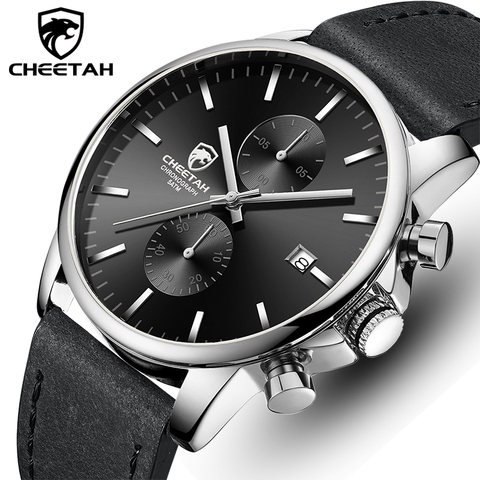 CHEETAH – montre-bracelet en cuir à Quartz pour hommes, marque de luxe, décontractée, Business, chronographe, Date, horloge ► Photo 1/6