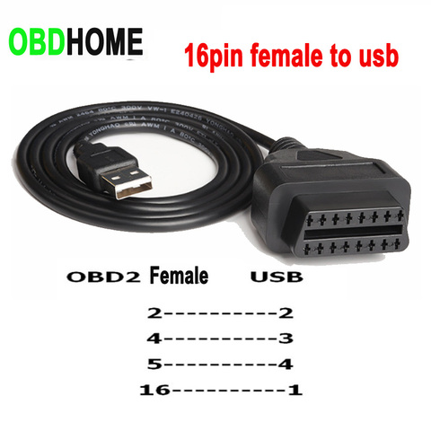 1M OBD2 16pin femelle à USB câble voiture voyage ordinateur Obd convertir adaptateur connecteur Scanner automatique Diagnostic 16 broches Port convertisseur ► Photo 1/6