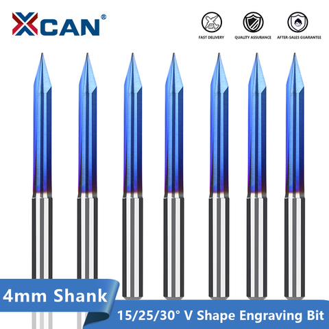 XCAN – mèche de gravure CNC à tige de 4mm, 15-30 degrés, en forme de V, fraise en carbure à revêtement bleu Nano ► Photo 1/6