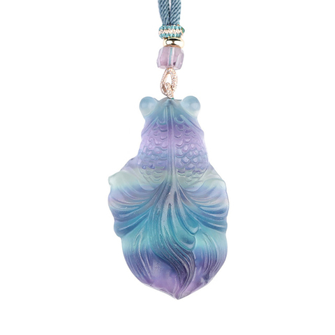 Pendentif en pierre de fluorite naturelle Fine, pendentif de poisson en or sculpté, chaîne de pull, collier porte-bonheur pour femmes et hommes, bijoux nobles ► Photo 1/5