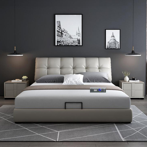 Mobilier de chambre à coucher français en cuir sculpté, lit en bois massif européen moderne, à la mode, hp003 ► Photo 1/3