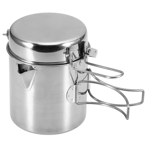 1L Camping bouilloire acier inoxydable cuisson bouilloire Camping Pot Portable en plein air Camping sac à dos Pot avec poignée pliable ► Photo 1/6