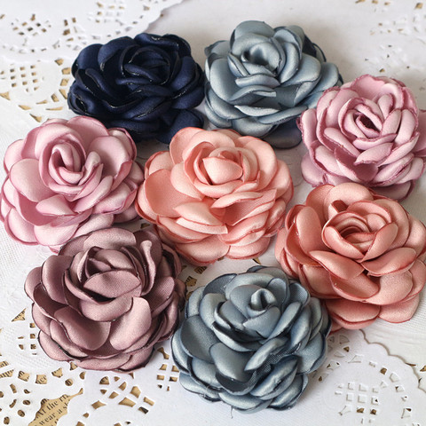 Tissu satiné, fleurs artificielles faites à la main, 5.5cm, 5 pièces, fleurs pour mariage, bricolage artisanal décoration de la maison, bricolage pièces ► Photo 1/6