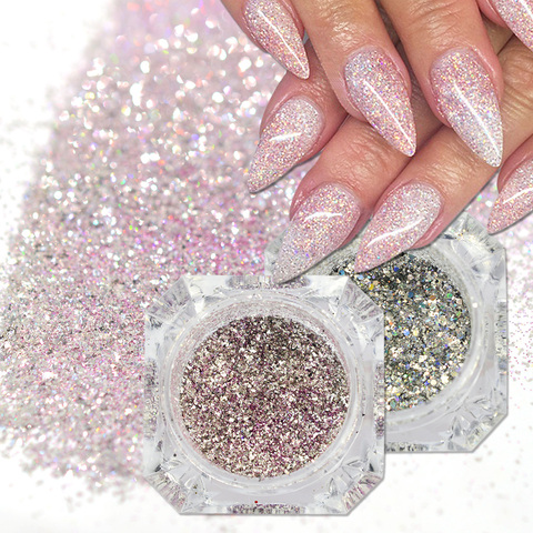 1 boîte holographique platine Nail Art paillettes mélange flocons paillettes scintillantes manucure poussière Laser argent or poudre Gel décoration TRBG ► Photo 1/6