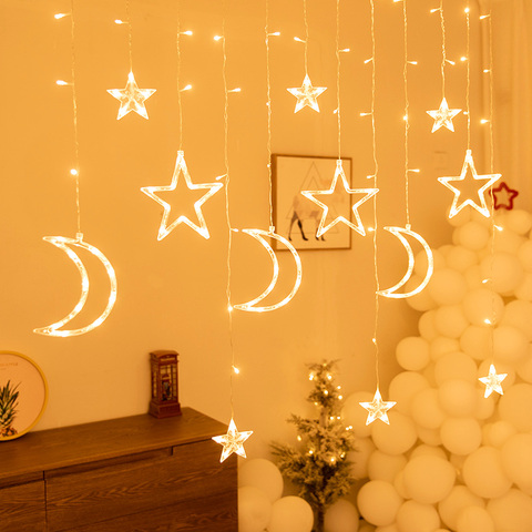 Lune étoile LED fée lumières chaîne noël nouvel an rideau lampe Eid moubarak fête décoration pour la maison chambre Ramadan Kareem ► Photo 1/6