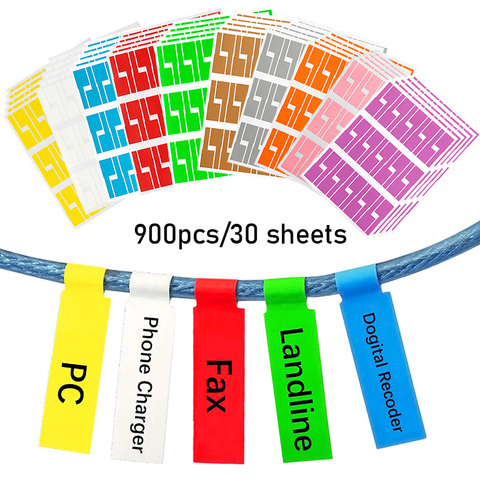 Étiquettes autocollantes des câbles, étiquettes autocollantes, imperméable, PC, UTP, pour cravate du câble, pour organisateur, pour outils de gestion, 900 pièces ► Photo 1/6