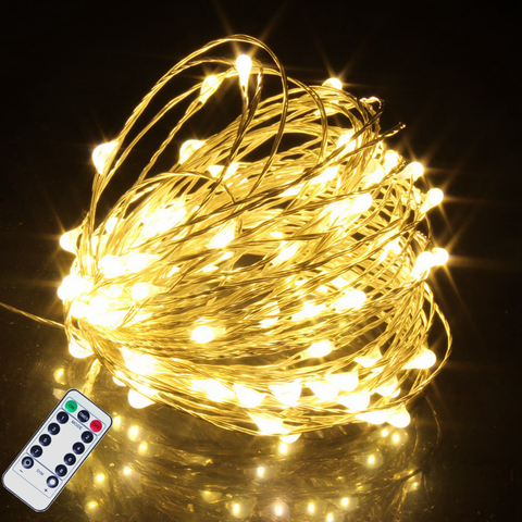 Guirlande lumineuse féerique, fil de cuivre, 5M 10M 20M, LED lumières avec télécommande, pour décoration pour arbre de noël, pour salle de mariage ► Photo 1/6