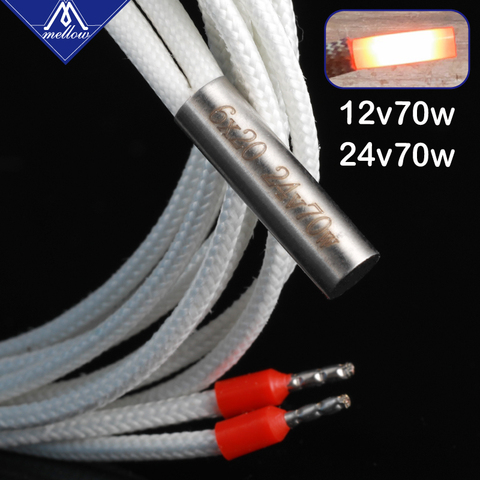 Mellow 1 pièces imprimante 3D pièces Tube chauffant 6*20mm 12V 24V 70W cartouche chauffante en céramique pour Mk8 cr10 Ender 3 E3D v6 HotEnd j-head ► Photo 1/6