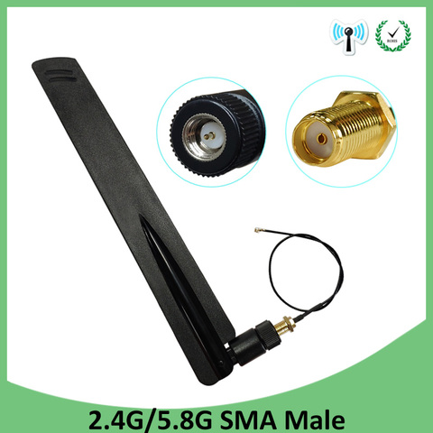 Antenne wifi 2.4 GHz, 5GHz, 5.8Ghz, 2.4 ghz, 8dbi, connecteur mâle SMA, 2.4G, 5G, 5.8G, câble en queue de cochon RP-SMA mâle, 21cm ► Photo 1/6