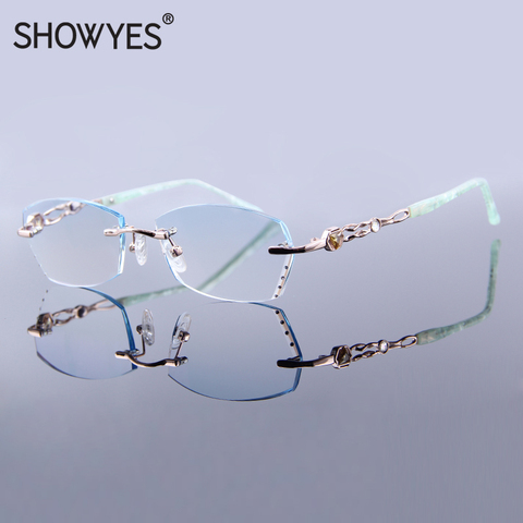 Lunettes de lecture pour femmes, haute clarté, en titane, sans cadre, or, strass et diamant, coupe sans bords, Ti presbyte ► Photo 1/6