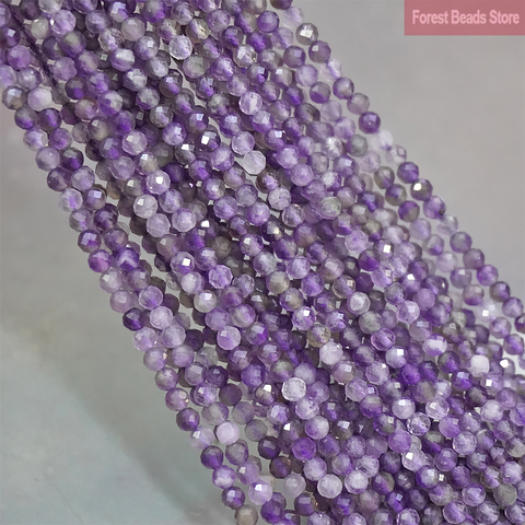 Perles d'améthystes violettes à facettes, cristaux naturels, rondes, amples, pour la fabrication de bijoux, 15 pouces, 2mm, 3mm ► Photo 1/2