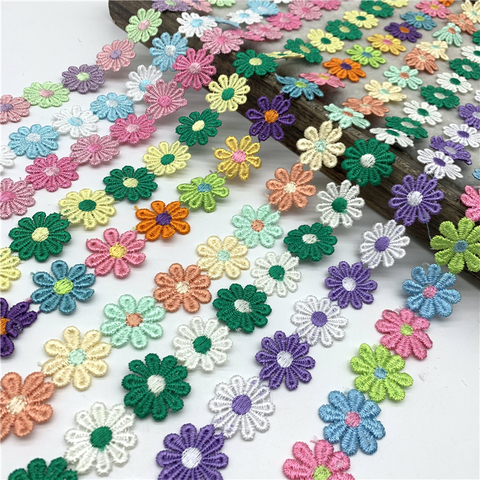 Garniture en dentelle de fleur de marguerite colorée pour tricot, ruban brodé de mariage, bricolage, Patchwork fait à la main, fournitures de couture, artisanat, 1yard 25mm ► Photo 1/6