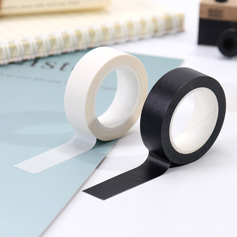 1PC 15mm X 10m solide blanc noir basique papier décoratif inscriptible adhésif Washi ruban de masquage fournitures scolaires papeterie ► Photo 1/6