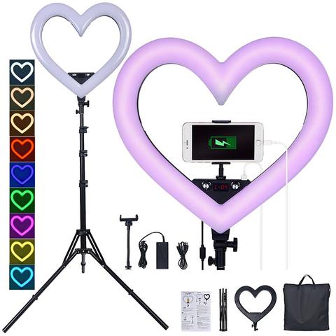 FOSOTO Led RGB lumière en forme de cœur éclairage photographique 3200K-5600K lampe avec trépied et Port USB pour le maquillage de caméra de téléphone vidéo ► Photo 1/6