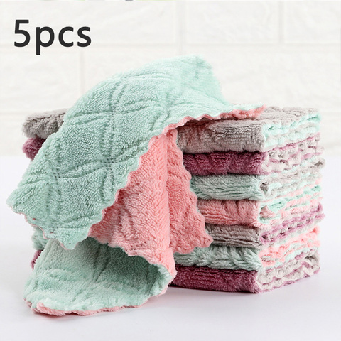 5 pièces chiffon de nettoyage cuisine Anti-graisse chiffons d'essuyage efficace Super absorbant microfibre chiffons maison vaisselle serviettes de cuisine ► Photo 1/6