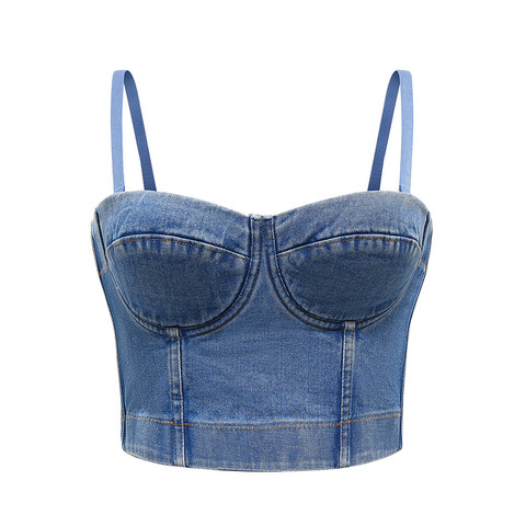 Haut court femmes débardeur 2022 haut d'été recadrée femme vêtements Sexy Camis Push Up Denim soutien-gorge vêtements dos nu Bustier fête Club gilet ► Photo 1/6