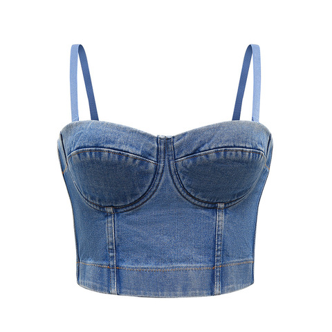 Haut court femmes débardeur 2022 haut d'été recadrée femme vêtements Sexy Camis Push Up Denim soutien-gorge vêtements dos nu Bustier fête Club gilet ► Photo 1/6