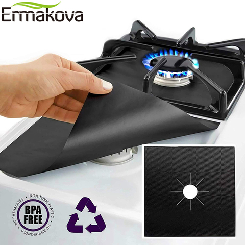ERMAKOVA 2/4 Pcs couvercle de brûleur de cuisinière à gaz revêtement de brûleur de cuisinière réutilisable antiadhésif protecteur de cuisinière à gaz résistant à la chaleur ► Photo 1/6