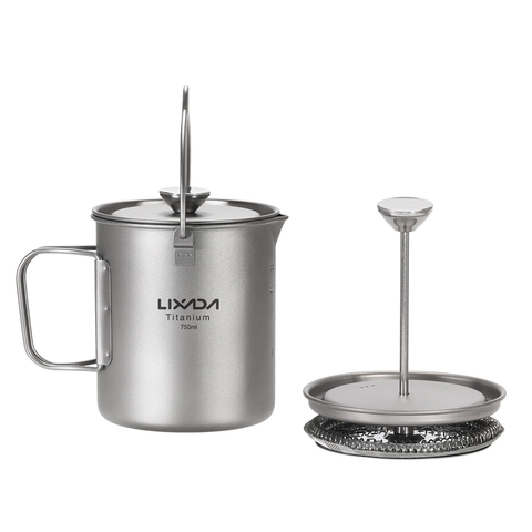 Lixada – tasse à café en titane de 750ml, presse française, cafetière avec couvercle, Pot de cuisine de Camping en plein air ► Photo 1/6