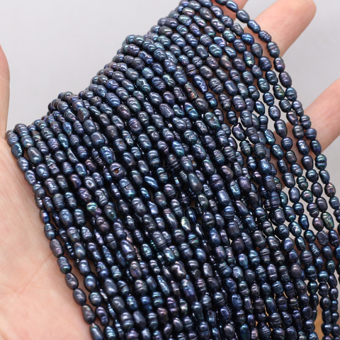 Perles naturelles d'eau douce en forme de riz noir, perles isolantes en vrac pour la fabrication de bijoux, accessoires de bracelet à faire soi-même ► Photo 1/6