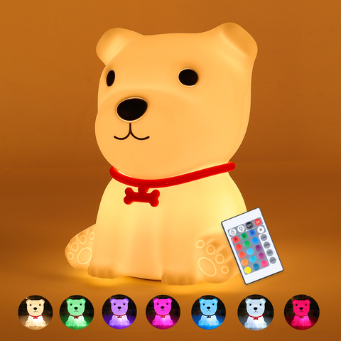 Kawaii LED Veilleuse capteur lumières Lampe chien télécommande 16 couleurs Lampe de Table chambre décoration Veilleuse bébé enfants cadeaux ► Photo 1/6