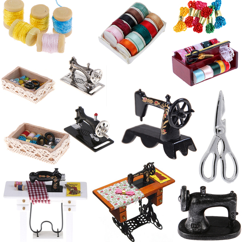 Multi Styles enfants maison de poupée décor Miniature meubles Machine à coudre fil ciseaux accessoires pour poupées maison jouets pour les filles ► Photo 1/6