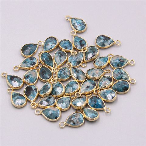 Breloque en pierre K2 Jaspe bleue naturelle, pendentif en forme de goutte d'eau, pendentif ample, pour la fabrication de bijoux, bracelet, collier, fait à la main, 3 pièces/lot ► Photo 1/6