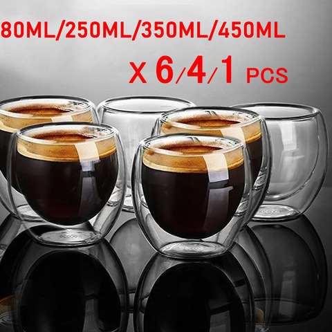 Ensemble de tasses faites à la main thermorésistantes avec double paroi, mugs en verre, verres pour bière, expresso, café, thé, accessoires pour boissons, nouveau ► Photo 1/6